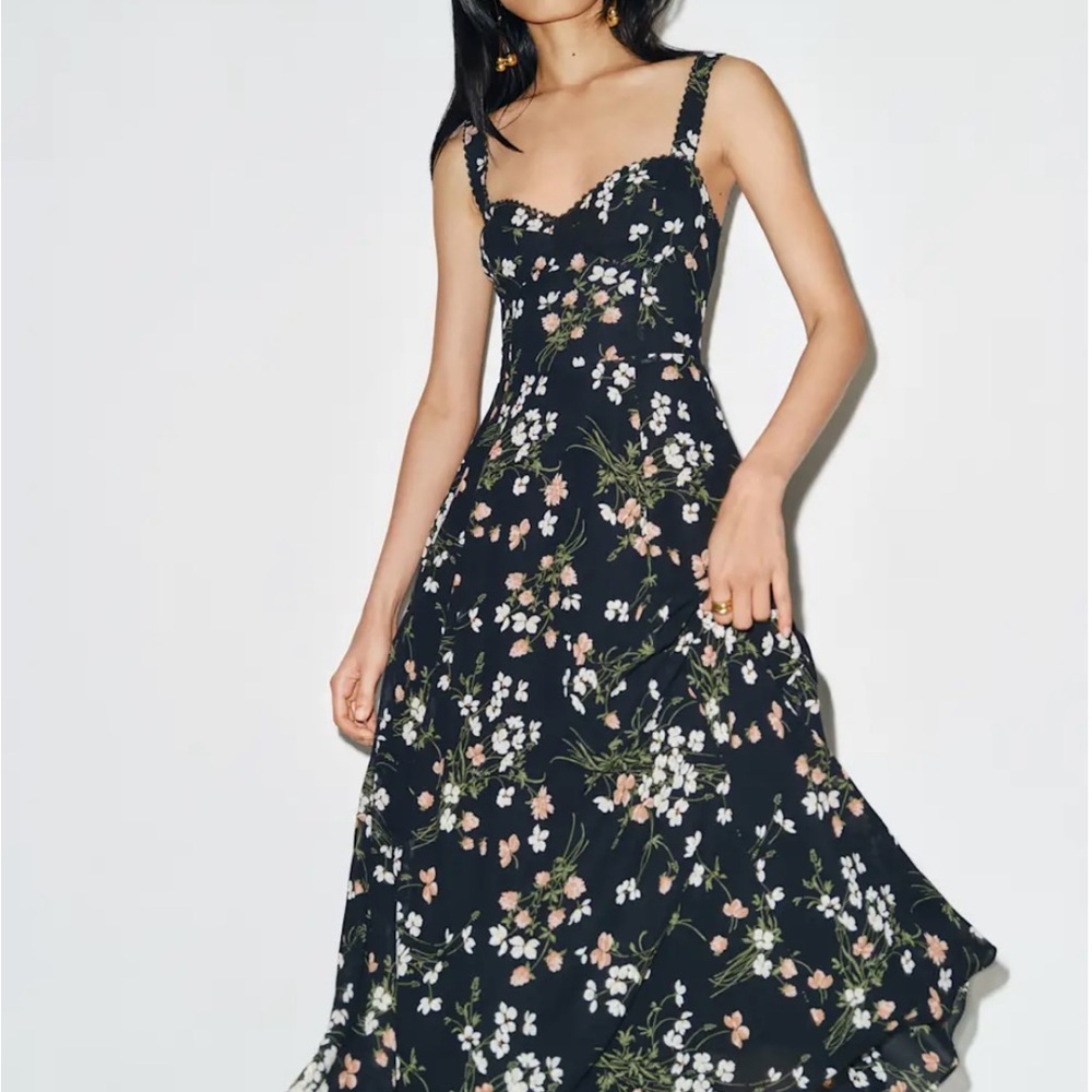 Reformation Black and White Floral Midi Dress